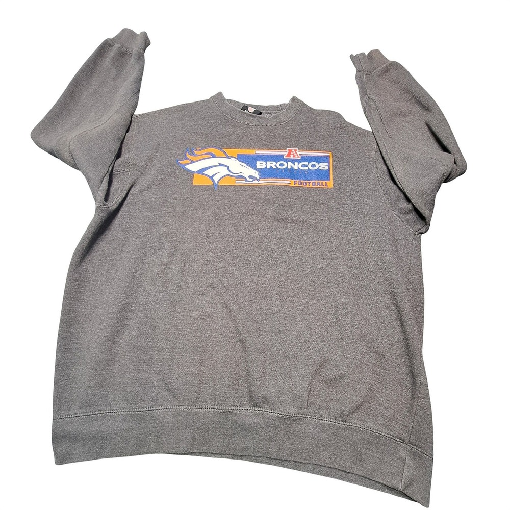 NFL Team Apparel Denver Broncos Sweatshirt Mens XL Gray Crewneck Pullover